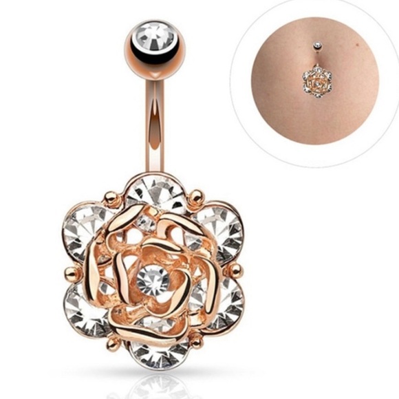 Jewelry - Rose Gold Crystal Gemstone Belly Button Ring